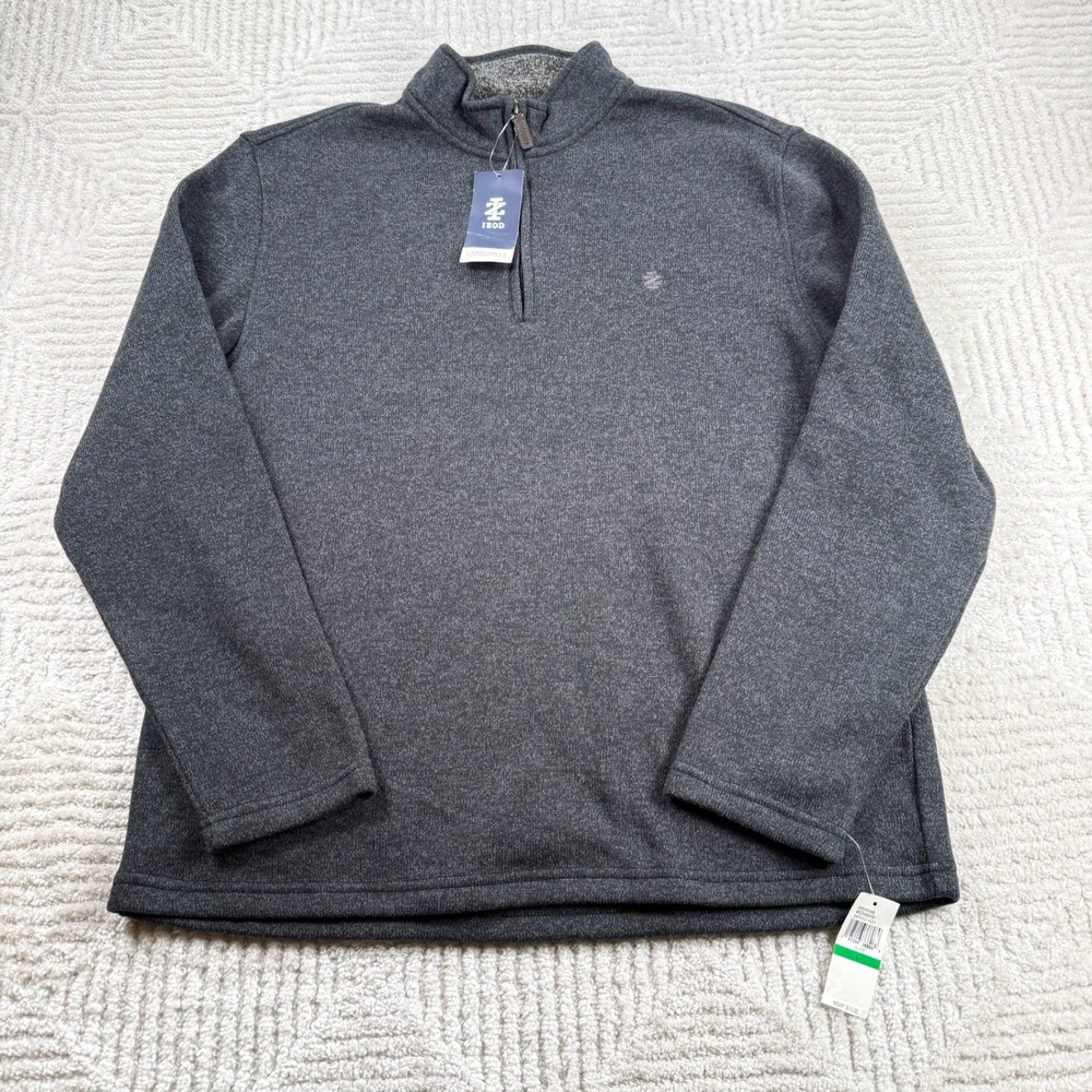 IZOD Quarter Zip Pullover Mens L Black Heathered Eco Thermal Fleece Sweater NWT